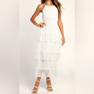 NWT Kentucky Derby LuLus Came For Cocktails White Tiered Lace Maxi Dress